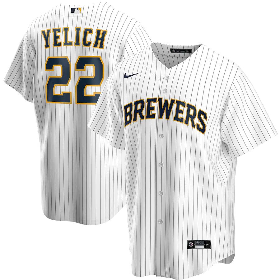 Mens Milwaukee Brewers #22 Christian Yelich Nike White Alternate Replica Player MLB Jerseys